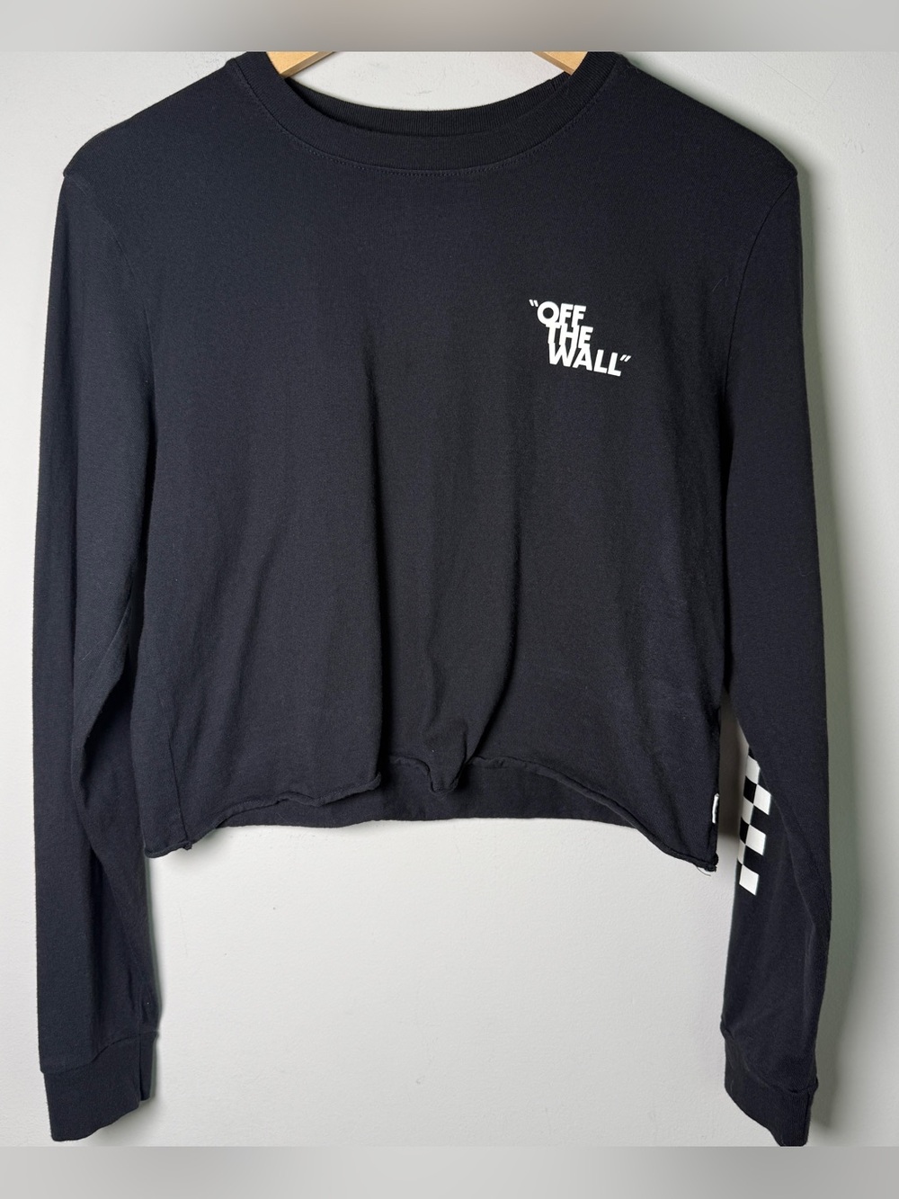 Vans Off The Wall Checkerboard Logo Crop Long Sleeve Black Skater Y2K Medium - Picture 2 of 10